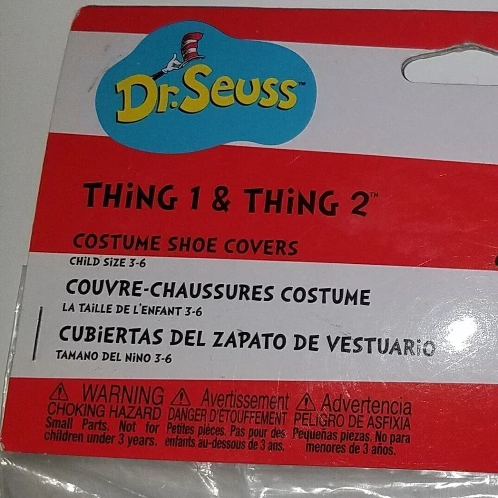 NEW Dr Seuss Thing 1 & Thing 2 Costume Shoe Covers Toddler Size 3-6 Cat In Hat